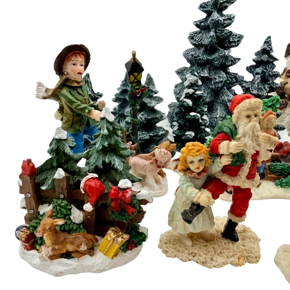 Unbranded Christmas Village‎ Figurine Set 12-Piece Winter Scene Trees Excellent